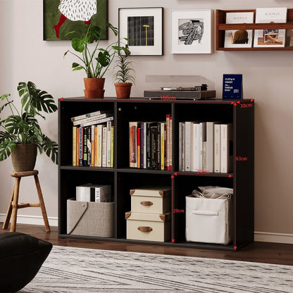 Bibliotecă deschisă, comodă cub, 3x2, mansardă spațioasă pentru cărți, birou, negru