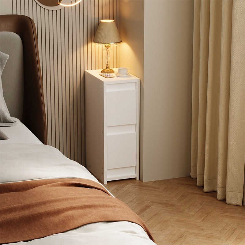 Noptieră albă cu 2 sertare - Măsuță laterală modernă tip loft pentru dormitor