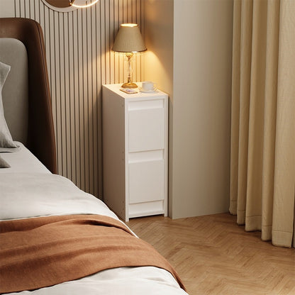 Noptieră albă cu 2 sertare - Măsuță laterală modernă tip loft pentru dormitor