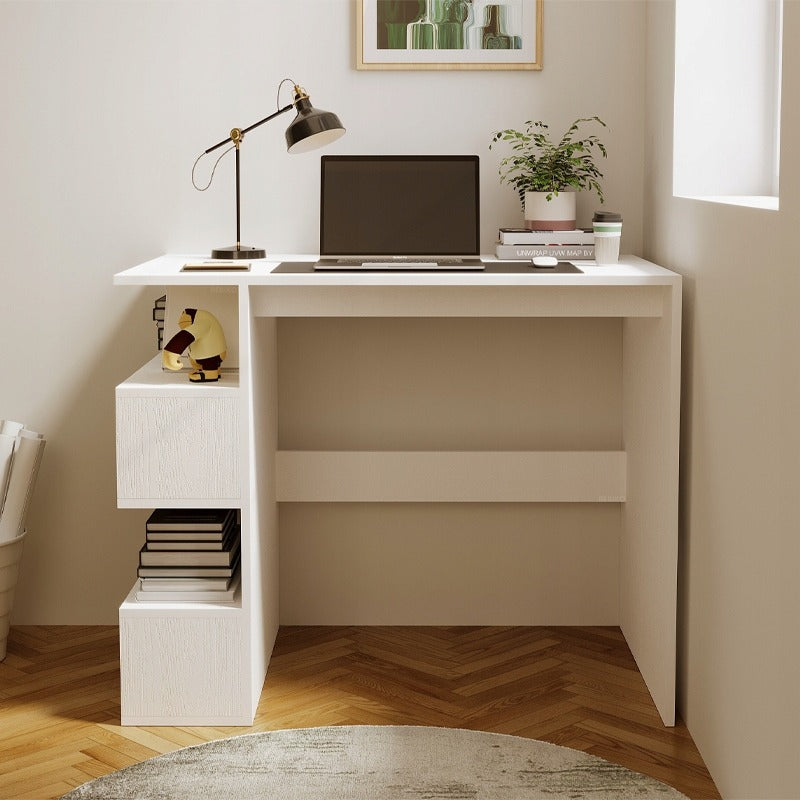 Birou de calculator modern alb cu 4 rafturi și un raft pentru o cameră de tineret tip loft