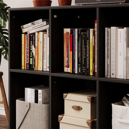 Bibliotecă deschisă, comodă cub, 3x2, mansardă spațioasă pentru cărți, birou, negru