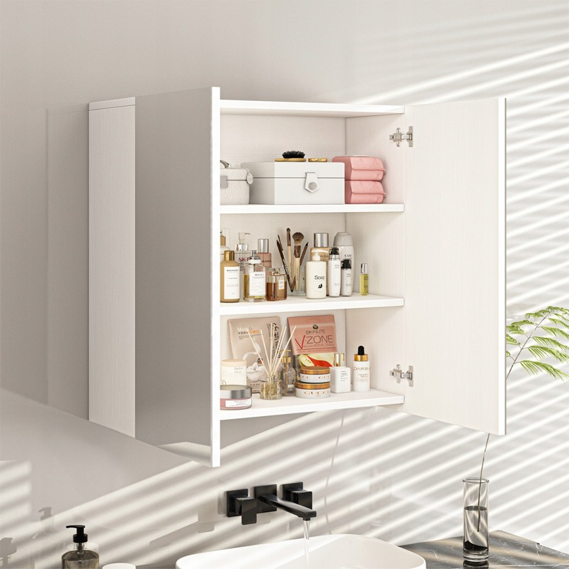 Dulap de baie cu oglindă de perete 60x60x22 cm - 2 uși, alb, design modern