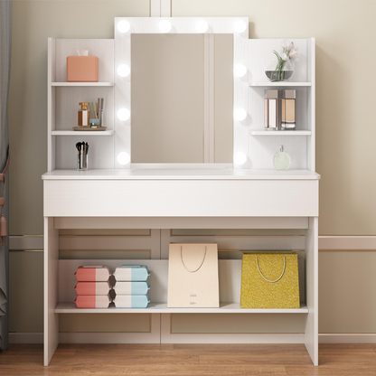 Masă de toaletă cosmetică cu oglindă LED, stil loft modern, 110 cm