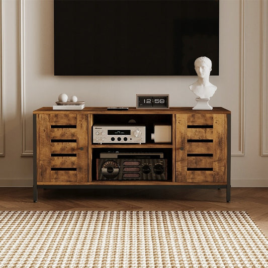 Comodă TV vintage tip loft cu 2 uși, maro rustic, 110cm