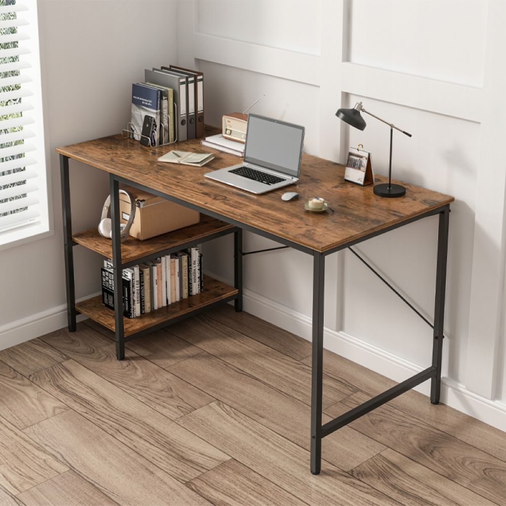 Masă pentru calculator - metal, stil gamer, design loft/industrial, 2 rafturi laterale, 120 cm