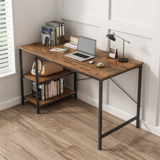 Masă pentru calculator - metal, stil gamer, design loft/industrial, 2 rafturi laterale, 120 cm