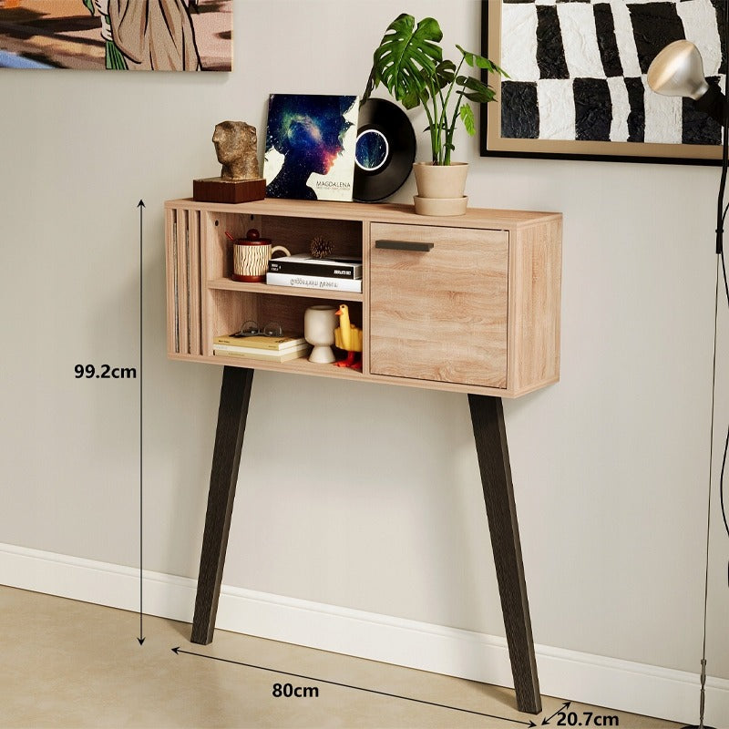 Masă consolă modernă tip loft din stejar deschis cu șipci pentru hol, cu încuietoare, 80 cm