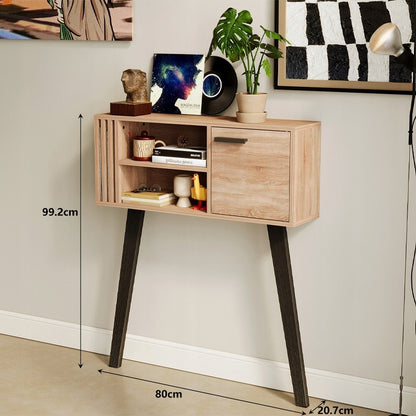 Masă consolă modernă tip loft din stejar deschis cu șipci pentru hol, cu încuietoare, 80 cm