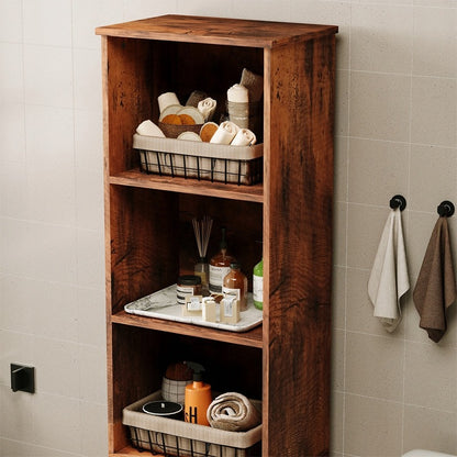 Dulap de baie îngust, maro închis, stil rustic, înălțime 88 cm