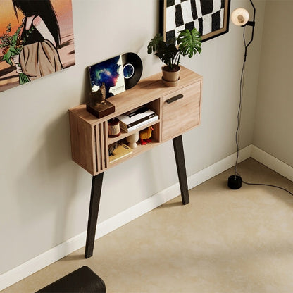 Masă consolă modernă tip loft din stejar deschis cu șipci pentru hol, cu încuietoare, 80 cm