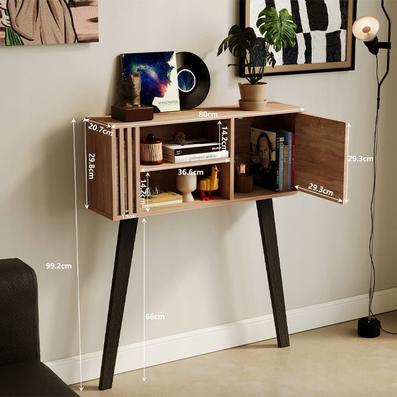 Masă consolă modernă tip loft din stejar deschis cu șipci pentru hol, cu încuietoare, 80 cm