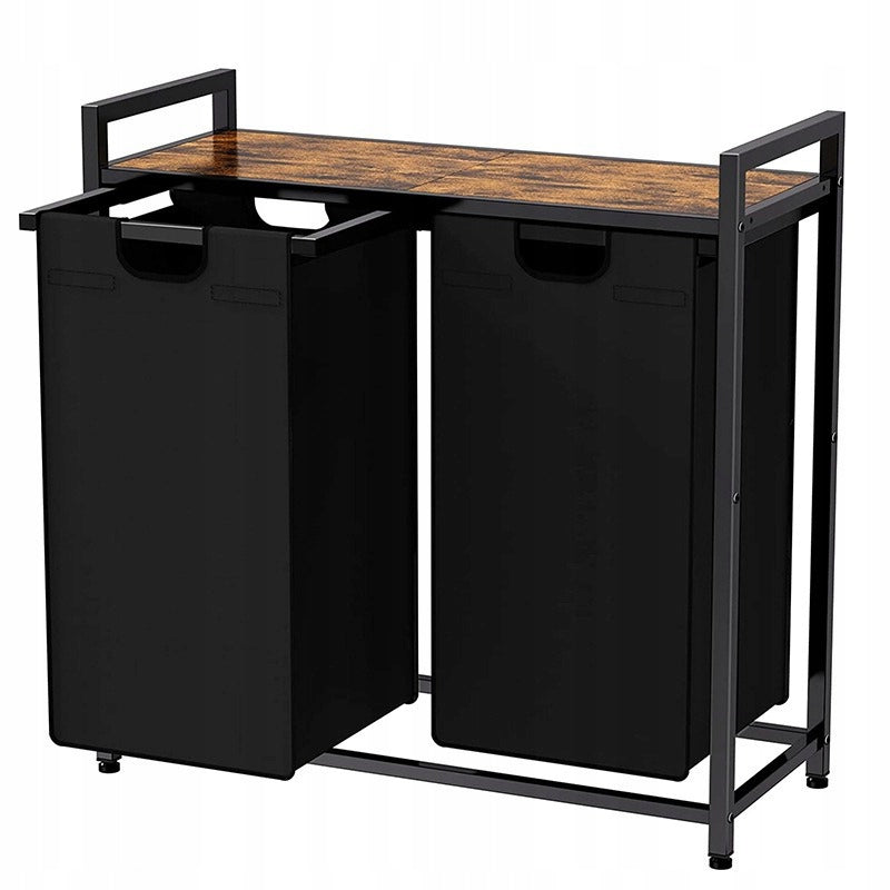 Coș de rufe mare cu două compartimente și raft, suport industrial pentru containere