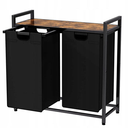 Coș de rufe mare cu două compartimente și raft, suport industrial pentru containere