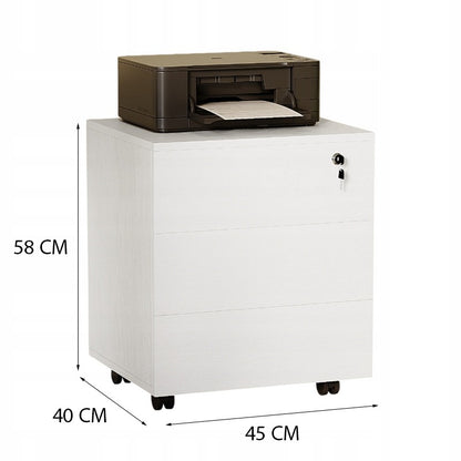 Container de birou pe roți cu sertare încuiabile cu cheie, dulap mobil, 58 cm