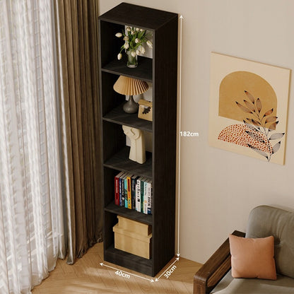 Bibliotecă verticală neagră cu rafturi înalte, dulap modern cu coloană, 182 cm