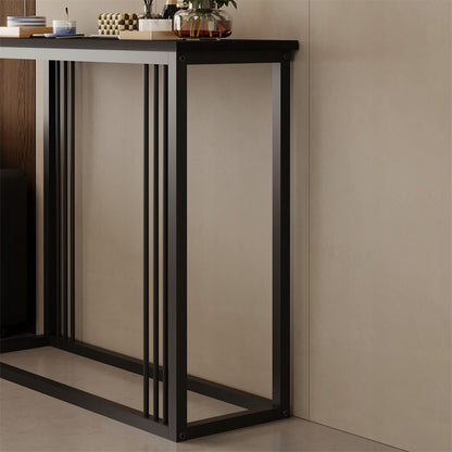 Masă consolă neagră pentru hol, măsuță laterală și etajeră spațioasă, înălțime 75 cm