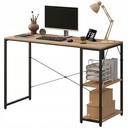 Birou pentru computer, masă loft, maro deschis, modern, cu rafturi, industrial