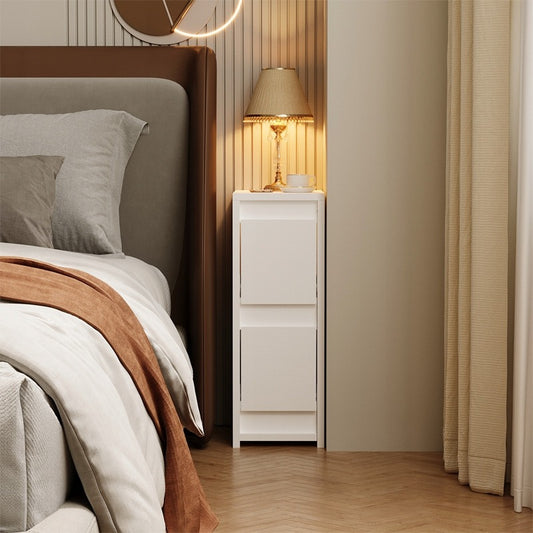 Noptieră albă cu 2 sertare - Măsuță laterală modernă tip loft pentru dormitor
