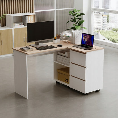 Birou de colț cu raft pentru calculator, 3 sertare, stil loft, modern, 120cm