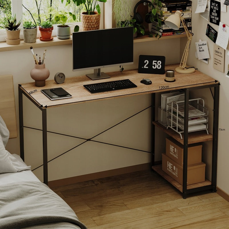 Birou pentru computer, masă loft, maro deschis, modern, cu rafturi, industrial