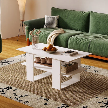 Masă de cafea modernă albă cu raft pentru living, mansardă, mare 120 cm