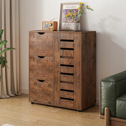 Dulap rustic cu 4 sertare și compartiment de depozitare cu uși cu lamele - 60 x 30 x 80 cm