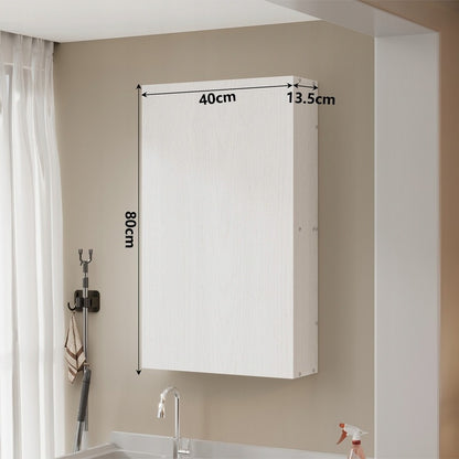 Dulap de baie alb suspendat pe perete cu rafturi, coloană, montat pe perete, stil loft, modern, 80 cm