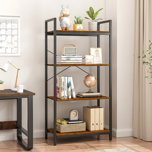 Dulap în stil industrial rustic 4 niveluri - 66x30x120 cm, MDF din lemn natural și cadru din metal negru