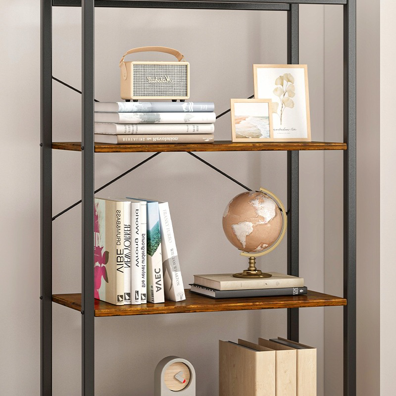 Dulap în stil industrial rustic 4 niveluri - 66x30x120 cm, MDF din lemn natural și cadru din metal negru