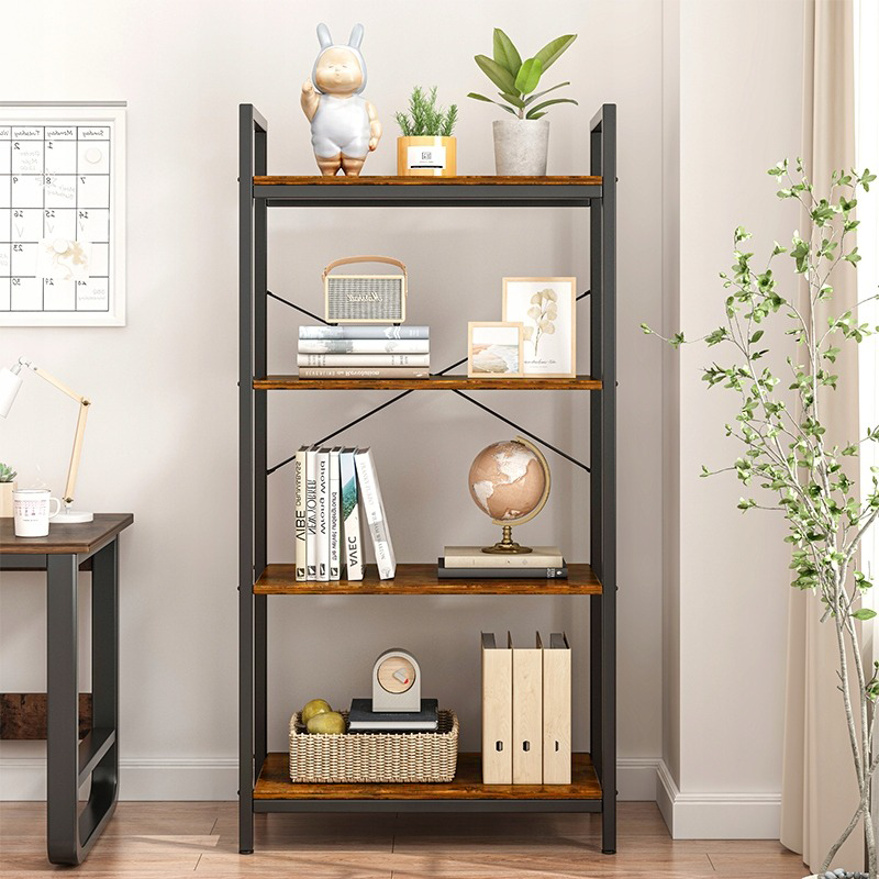 Dulap în stil industrial rustic 4 niveluri - 66x30x120 cm, MDF din lemn natural și cadru din metal negru