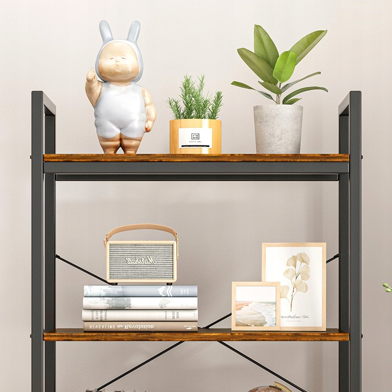 Dulap în stil industrial rustic 4 niveluri - 66x30x120 cm, MDF din lemn natural și cadru din metal negru