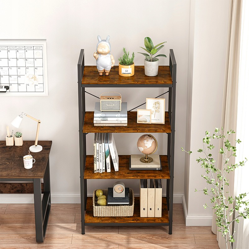 Dulap în stil industrial rustic 4 niveluri - 66x30x120 cm, MDF din lemn natural și cadru din metal negru