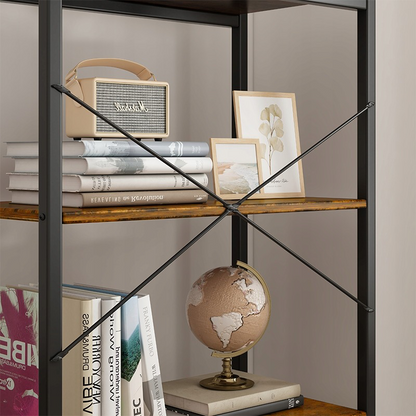 Dulap în stil industrial rustic 4 niveluri - 66x30x120 cm, MDF din lemn natural și cadru din metal negru