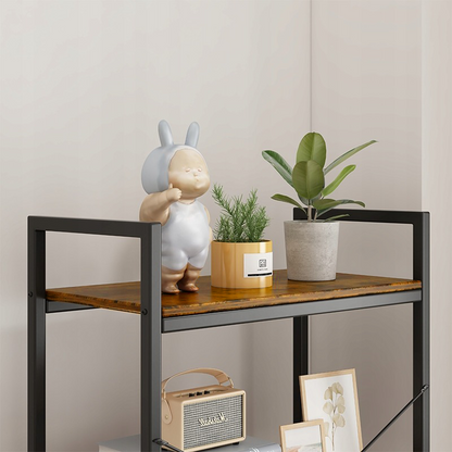 Dulap în stil industrial rustic 4 niveluri - 66x30x120 cm, MDF din lemn natural și cadru din metal negru