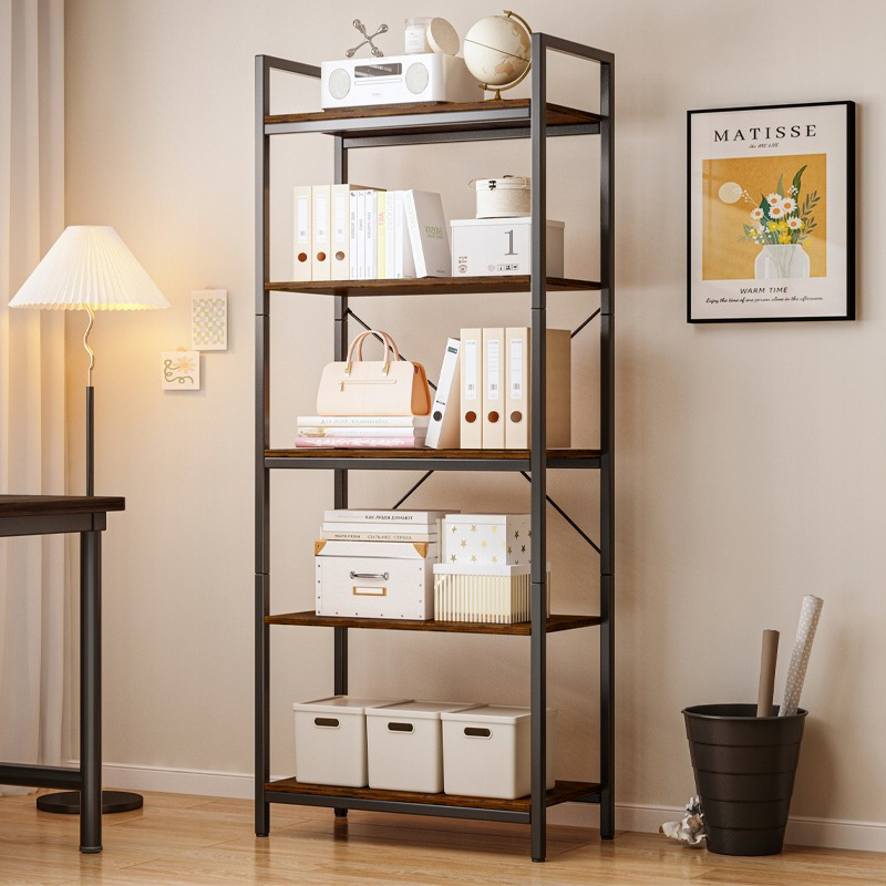Bibliotecă industrială în stil loft - 66x30x153 cm, MDF rustic și cadru metalic