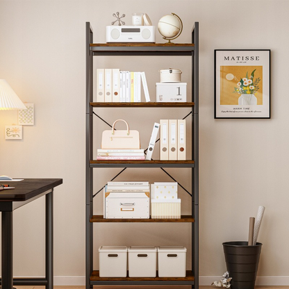 Bibliotecă industrială în stil loft - 66x30x153 cm, MDF rustic și cadru metalic