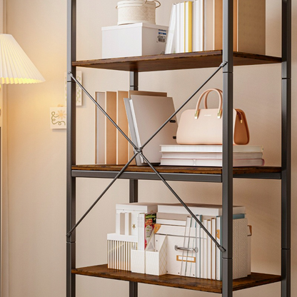 Bibliotecă industrială în stil loft - 66x30x153 cm, MDF rustic și cadru metalic