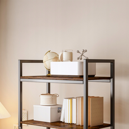 Bibliotecă industrială în stil loft - 66x30x153 cm, MDF rustic și cadru metalic