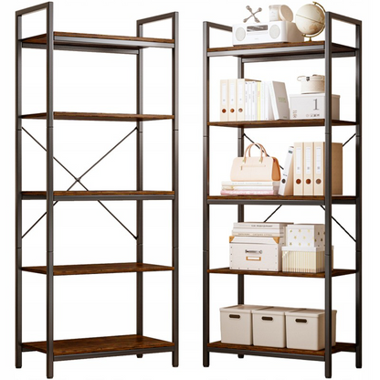 Bibliotecă industrială în stil loft - 66x30x153 cm, MDF rustic și cadru metalic