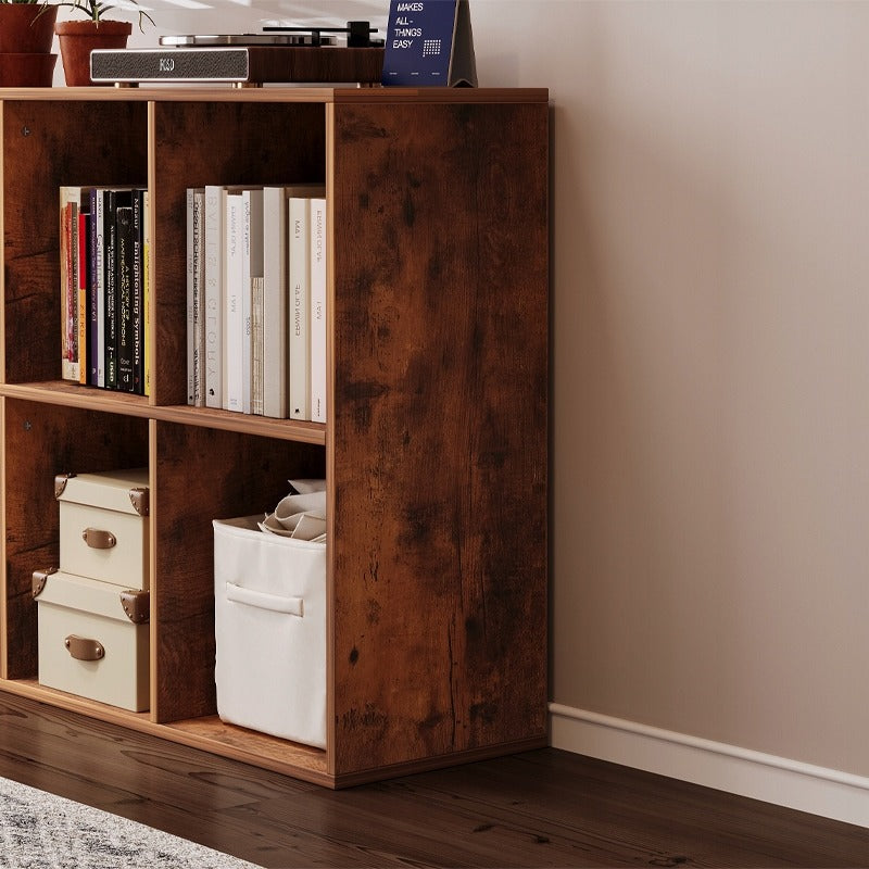 Bibliotecă deschisă, comodă cub 3x2, mansardă spațioasă pentru cărți, birou, rustică