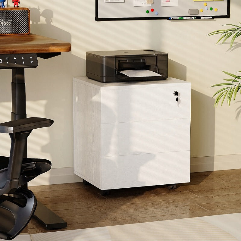 Container de birou pe roți cu sertare încuiabile cu cheie, dulap mobil, 58 cm