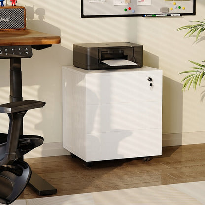 Container de birou pe roți cu sertare încuiabile cu cheie, dulap mobil, 58 cm