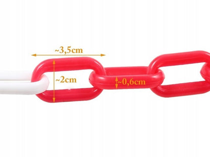 Lanț de barieră din plastic de 25 m, 6 mm, alb și roșu