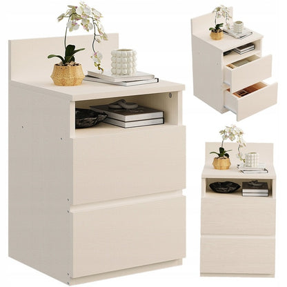 Noptieră, masă pentru dormitor/sufragerie, 2 sertare, stil loft, albă, modernă, 40 cm