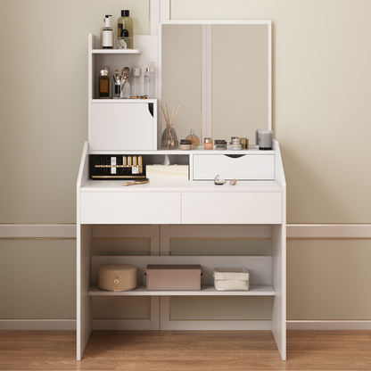 Măsuță de toaletă albă cu oglindă, 70x40x130 cm - Soluție elegantă și practică pentru dormitor sau baie