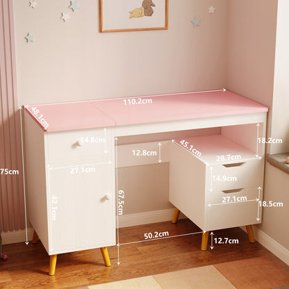 Birou alb pentru fetiță cu blat loft roz, 110 cm