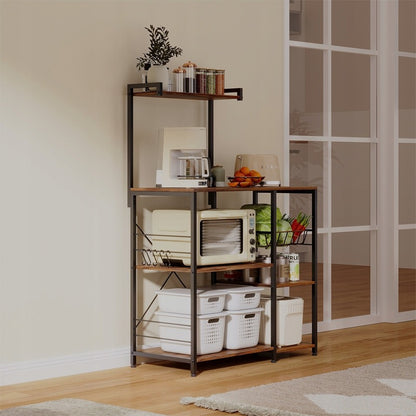Suport pentru cuptor cu microunde, 5 rafturi, maro închis, rustic