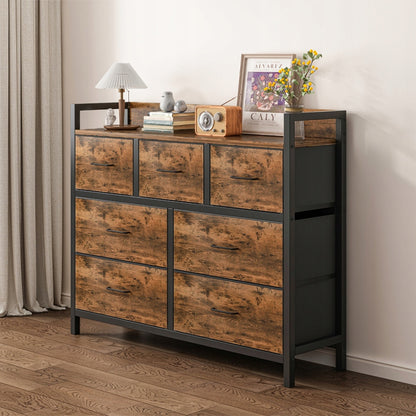 Comodă rustic maro cu 7 sertare - 98 × 85 × 28,5 cm, stil industrial loft