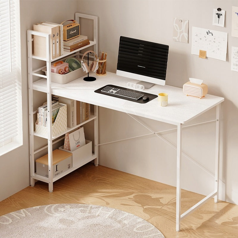 Birou pentru computer, masă loft, alb, stil tineresc, cu rafturi, 120 cm