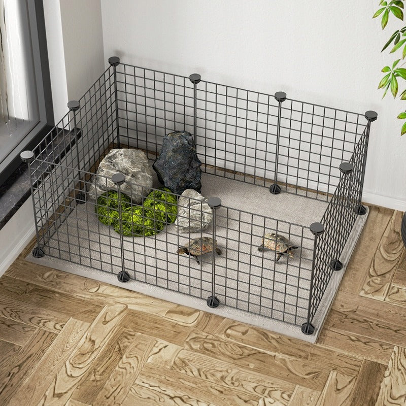 Coteț negru din metal pentru câini, pisici, cățeluși și iepuri, 108 x 108 cm